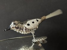 alter Christbaumschmuck Vogel  auf Clip mit Glasfaserschwanz silber
