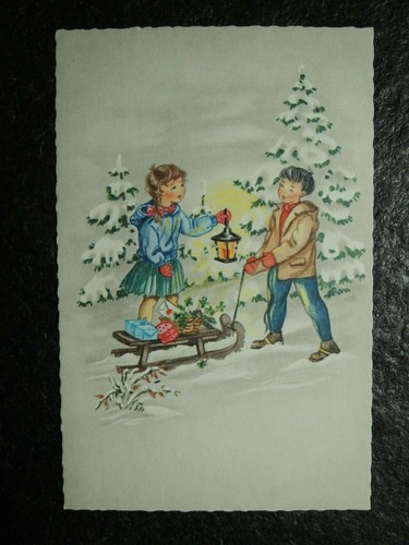 Alte kinder mit - ak, schlitten
