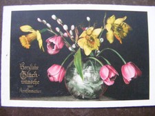 Postkarte Ansichtskarte alt kleinformat vintage Kunst Blumen Konfirmation Tulpen