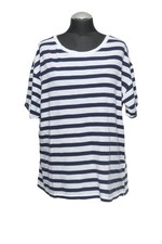 BRAX Damen Shirt 46 weiß blau gestreift Kurzarm Rundhals Baumwolle 180-592