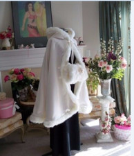 Weiß/Elfenbein/Satin Warm Winter Faux Pelz Hochzeit Kurze Braut Mantel Umhang