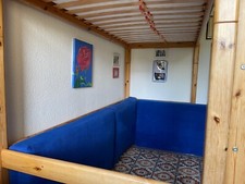 Matratze mit blauem Flanellbezug (waschbar)  L:100cm B:65cm H:15cm