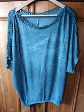 Damen Shirt Italienische Mode Dunkelgrün Gr 46 48 50 Mit Borde Am Ausschnitt