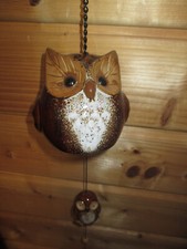 schöne Girlande, Windspiel, hängende Deko, Eule und Blatt, Keramik, Fenster