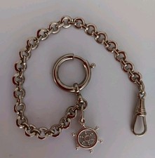 Antike Uhrenkette mit Anhänger silberfarben 22cm 
