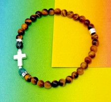 Tigerauge + 925er Silber Armband Herrenarmband d'Oz HOMME 21cm NEU #CROSS KREUZ