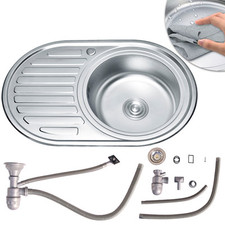 Spülbecken Einbauspüle Edelstahlspüle 77CM Rundbecken Spüle + Ablage Küchenspüle