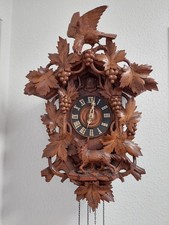 Kuckucksuhr, antik, außergewöhnlich groß, Weinlaub mit Fuchs und Vogel in Holz