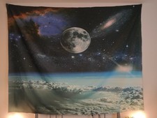Wandteppich Wandbild Wandbehang Weltraum Mond Erde Stoff 230 cm x 180 cm
