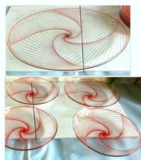 Set-DDR Design,Glas, Siebdruck Dekor, Glaswerke Olbernhau-8 Teile-Fadenmuster