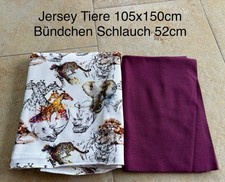 Stoffpacket Afrika/Tiere Safari Jersey+Bündchen beere/weiß Löwe/Giraffe Kinder