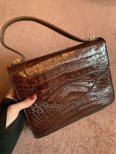 Vintage-Lederhandtasche-Krokod