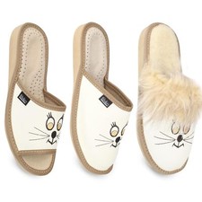 Damen Leder Hausschuhe Katzengesicht flauschig Pantolette Gr. 36-41 filsko Kotka