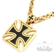 Eisernes Kreuz gold schwarz Anhänger massiv Edelstahl Königskette Männer-Schmuck
