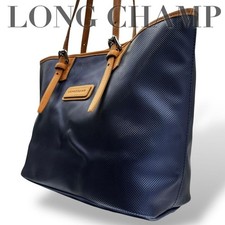 Longchamp Tote Bag aus PVC-Leder mit Logoprägung in Navy Schulterriemen
