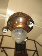 Schöne alte Hängelampe Kupfer mit einem Glas um 1900 Jugendstil