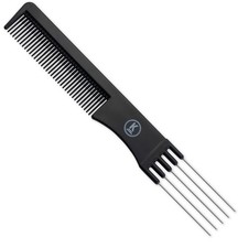 K-Pro Toupierkamm - Schwarzer Friseur-Stielkamm mit Metallgabel & feinen Zähnen