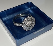 Ring Silber 925 Blumen Elegant, Blume, Mit Weißen Steinen Verziert