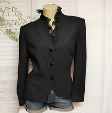 Schwarzer Liz Malraux Design Schurwolle Spitzen Jacke Blazer L 42 44