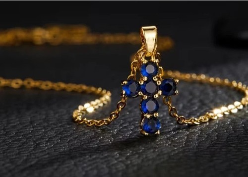 Goldene kreuz halskette blau - goldene,