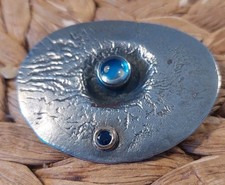 Brosche Silber Gold Mondstein Saphir Unikat Goldschmiedearbeit 