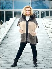 ? ZARA KNIT PONCHO CAPE WESTE JACKE Kapuze mit Fell Pelz M L 40 42