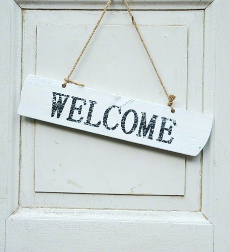 Türschild welcome weiß holz - türschild,
