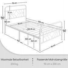 Metallbettgestell, 90 x 200 cm, weiß - B