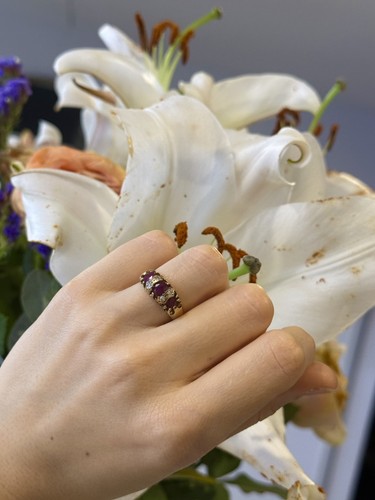 Triple ruby and diamonds - and, 9ct