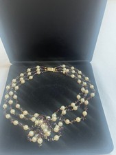 Antike 3-Strang Granatkette mit Zuchterlen / Collier + Schließe 835 Silber