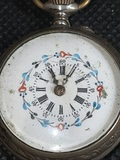 Antike 800 Silber Taschenuhr,1(Halbmond)C3C7, 6Rubis,L.4.2cm,D.-3.2cm,defekt