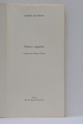Mathews plaisirs singuliers - plaisirs,