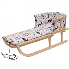 Holzschlitten mit Rückenlehne mit Kissen für Kinder Zugseil Lehne 88 cm Hellrosa