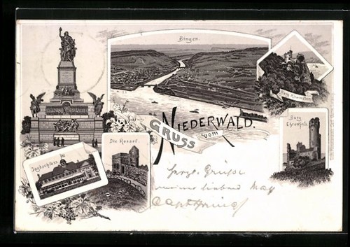 Lithographie bingen panorama - lithographie, bingen,