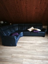 Hochwertiges Ledersofa Rundecke Blau mit Klappfunktion Ecksofa