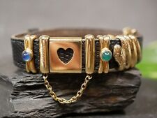Wunderbares 925 Silber Armband Vergoldet Leder Schwarz Tabbah Herz Schlange