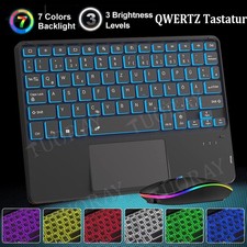 QWERTZ Beleuchtet Touchpad Tastatur Maus Wireless für iPad iOS Android & Windows