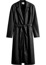 Lederimitat-Mantel mit Gürtel Gr. 38 Schwarz Damen Jacke Parka Coat Anorak Neu