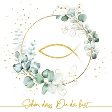 20 Servietten Fisch Eukalyptus weiß Schön dass Du da bist Blätter Kranz 33x33cm