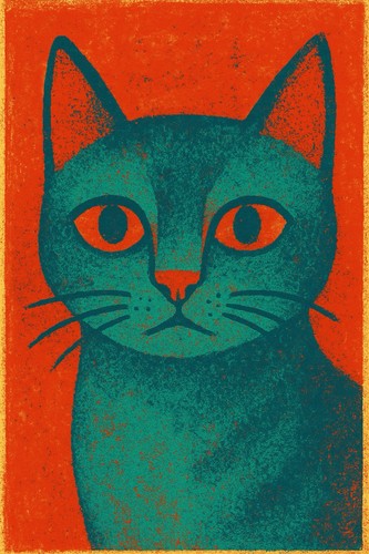 Katze rot türkis gemälde - katze,