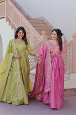 Indische Hochzeit Chinon Seide Salwar Kameez Partykleidung Anzug mit Dupatta ...
