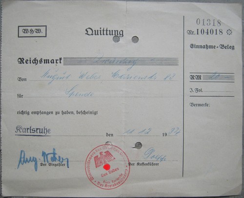 Whw winterhilfswerk quittung - whw,