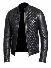 Herren Leder Steppjacke - Echt Lammleder Leder Motorrad Biker Jacke-04