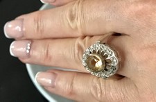 Antik Jugendstil Edel Damen Ring Citrin? Stein Silber 925~ Gr.60/61