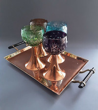 Vier seltene, farbige Vintage / Retro Überfang Kristall Weingläser von Nachtmann