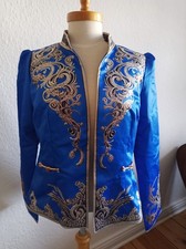 Damen Blazer Jacke XXl Blau Goldfarben Polyester Ausgefallen Neu