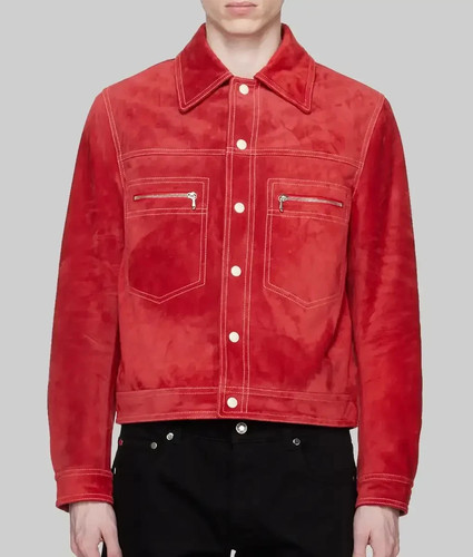 Herren rot leder trucker - trucker, jacke