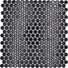 Mosaik Fliese Keramik schwarz Knopf uni glänzend Fliesenspiegel Wand WB10-0300
