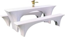 Biertischhussen Bierbank-Auflage & Tischdecke 3 tlg-Set weiß