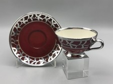 Antike Thomas Mocca Tasse Porzellan Silber Overlay Silberauflage Alt Antik Rot